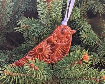 Cardinal, Red Bird Ornament,  Handmade Ceramic, Ready to Ship