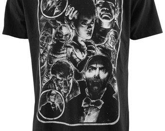T SHIRT Horror Monster Mash Up DRACULA Frankenstien Werewolf Size XL