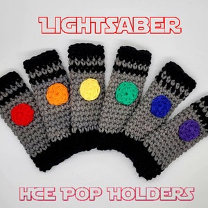 Crochet Popsicle, ice pop, icee, freezie pop, freeze pop sleeve holder, cozy , wrap, star wars, lightsaber, mandalorian