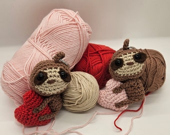 Handmade Crochet Kissing Sloth Keychain Set