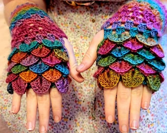 CUSTOM Crochet Dragon/Mermaid/Dragmaid Fingerless Gloves/ arm warmers adult size