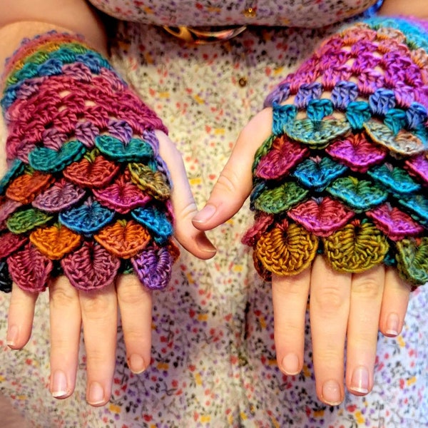 CUSTOM Crochet Dragon/Mermaid/Dragmaid Fingerless Gloves/ arm warmers adult size