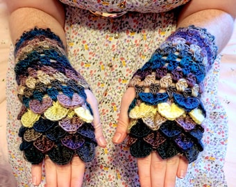 Crochet Dragon/Mermaid/Dragmaid Fingerless Gloves/ arm warmers