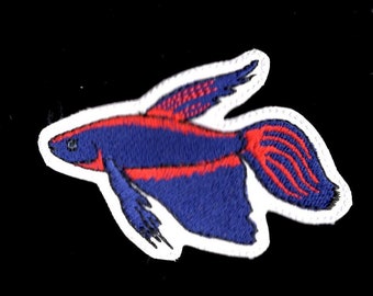Écusson Poisson Beta | Appliqué thermocollant brodé Poisson Combattant Siamois | Vie aquatique (8,9 cm x 5,7 cm)