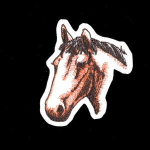 Embroidered Horse Iron On Patch: White Twill Fabric Applique