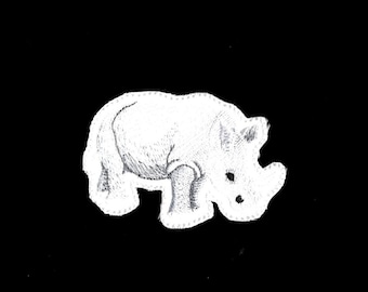White Rhino Patch Embroidered Iron On Safari White Rhinoceros Applique Patch by MagicPatches&More!