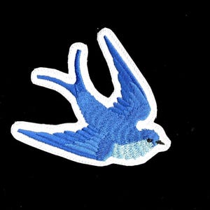 Blue Swallow Bird Patch: Embroidered Iron-On Applique