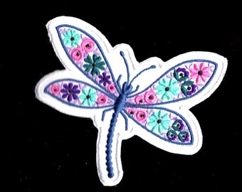 Dragonfly Patch   Embroidered Iron On Fabric Colorful Patchwork Dragonfly Patchby magicpatchesandmore!