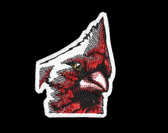 Wild Cardinal Bird Embroidered Iron On Fabric Patch by MagicPatches&More!