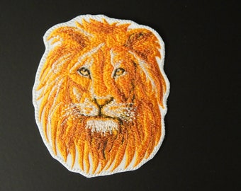 Lion Embroidered Iron-On Patch – Safari Fabric Patch, Gift for Animal Lovers, Hand-Finished