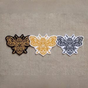 Antiker filigraner Bienen Aufnäher - Verziertes Gold & Graue Honigbiene zum Aufbügeln - Vintage Natur Abzeichen - HP 1658 HP 1657 HP 1653 - Handgefertigte Kunst