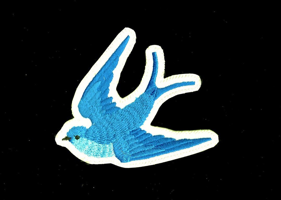 Blue Bird Patch Embroidered Iron on Fabric Swallow Bird Patch Etsy