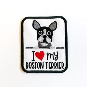 Embroidered Boston Terrier Patch – Iron-On Dog Badge, Tuxedo Pet Lover Badge