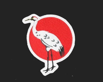 Japanese Crane Patch: Embroidered Iron On Applique