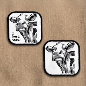 Rustic Cow Embroidered Patch Selection – "I Herd That" Pun / Cute Farm Animal Iron-On Badge (3.25" x 3.25") – Pick Your Design