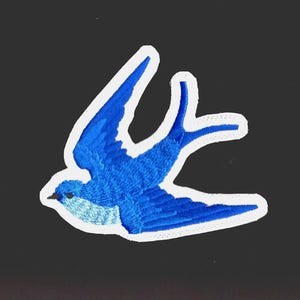 Embroidered Blue Bird Patch: Iron-On Swallow Applique, Canada Made