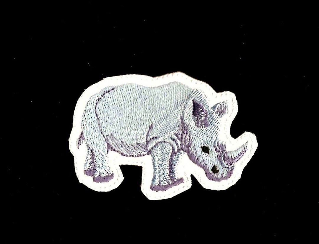 Rhino Patch Embroidered Iron on Fabric Rhinoceros Applique Etsy