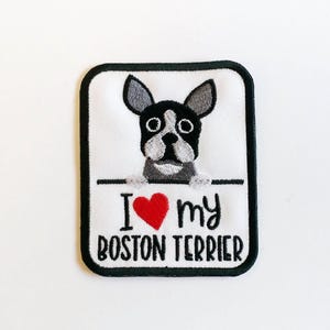 I Love My Boston Terrier Patch  Embroidered Iron On Fabric Boston Terrier Dog Patchby magicpatchesandmore!