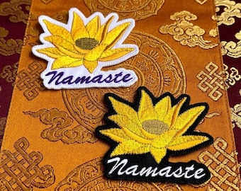 Namaste Lotus Patch | Embroidered Iron-On Yoga & Meditation Applique | Spiritual Zen Symbol Badge