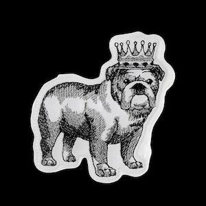 Embroidered Bulldog Patch: Crowned Iron-On Fabric Applique