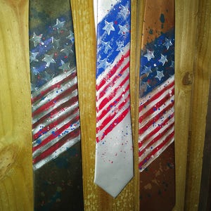Patriot Tie, Made In The USA, Military Tie, Soldier Dress Tie, Proud American Tie, Hand Painted American Flag Tie, Make America Great Again,