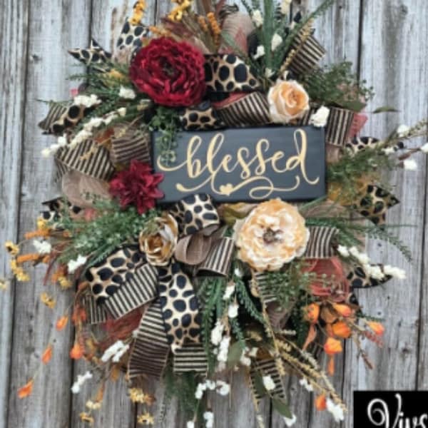 Everyday Wreath, Front Door Wreath, Blessed Wreath, Year Round Wreath, Cheetah Wreath, Cheetah Decor, Spring Wreath, SpringDecor