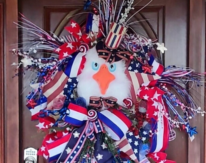 Featured listing image: Patriotic Wreath, Fourth of July Wreath, Patriotic Eagle Wreath, Patriotic Decor, Patriotic Deluxe Wreath, America Wreath