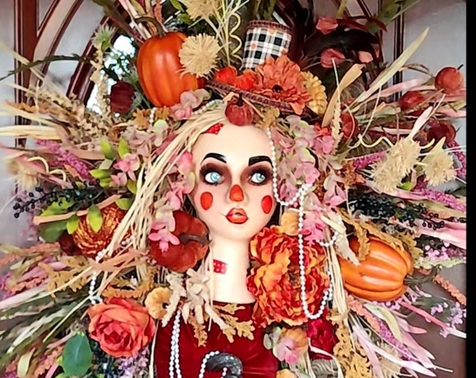 Featured listing image: Fall Wreath, Autumn Wreath, Scarecrow Wreath, Halloween Wreath, Fall Decor, Pumpkin Wreath
