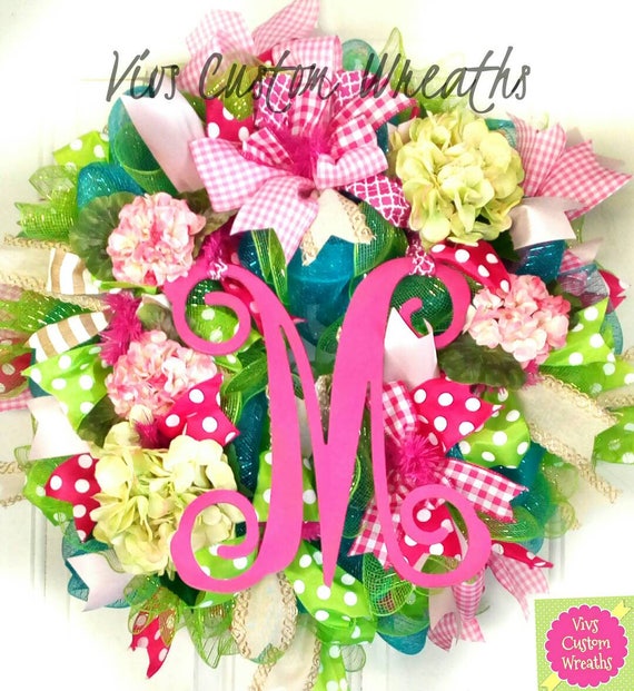 Spring Wreath Monogram Wreath Floral Wreath Front Door Etsy