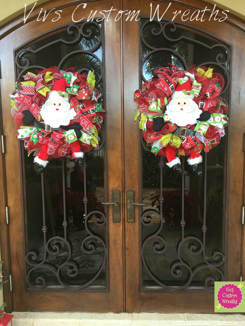 Double Door Christmas Wreaths Christmas Wreaths Santa Wreath Santa Decorations Double Door Christmas Wreath Deluxe Christmas Wreath