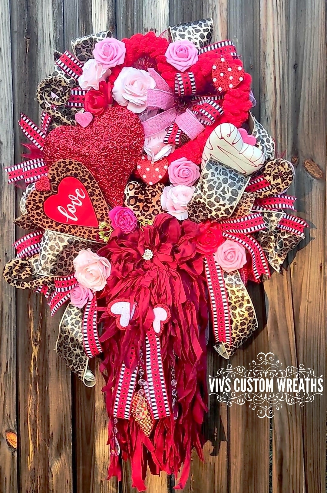 Valentine Wreath for Front Door. Animal Print Valentines Day Wreath. Heart  Wreath. Valentines Day Gift. Valentines Day Decor. 