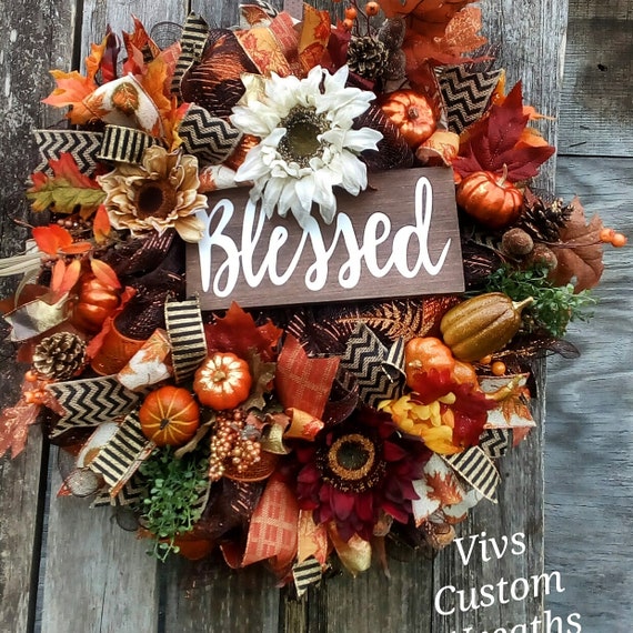Winter Wreath Blessed Wreath Front Door Wreath Pumpkin Etsy