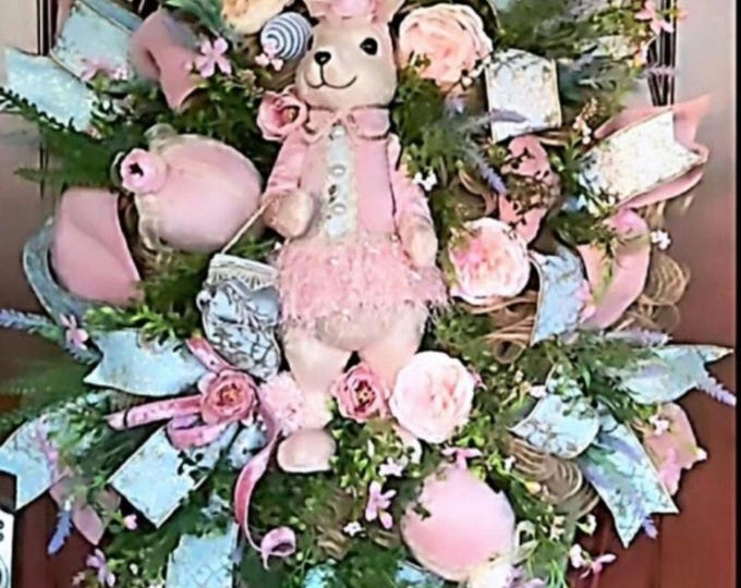 Featured listing image: Spring Wreath, Easter Wreath, Easter Home Decor, Easter Decor, Spring Decor, Spring Home Decor, Bunny Wreath, Bunny Decor For Easter, Decor