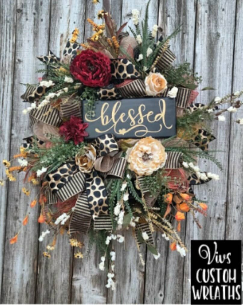 Everyday Wreath, Front Door Wreath, Blessed Wreath, Year Round Wreath,  Cheetah Wreath, Cheetah Decor, Fall Wreath, Fall Decor 