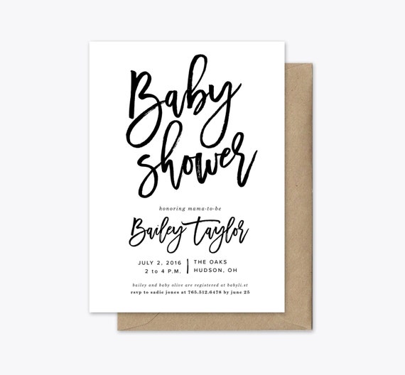 Kraft Baby Shower Invitation Simple Baby Shower Invite Etsy