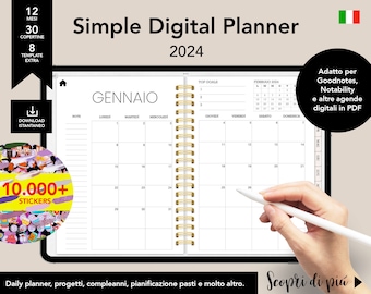Italian Agenda 2024 Ipad, Italian Goodnotes planner, Italian Notability planner, digital weekly agenda 2024, Digital Planner