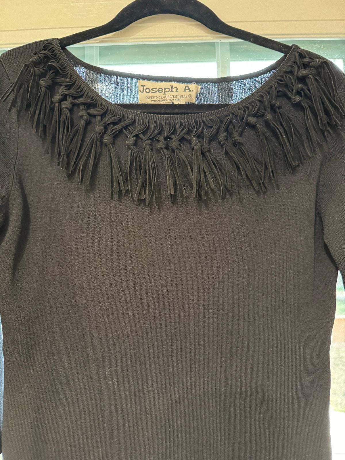 Vintage Joseph A. Black Tassel Sweater 90's Minimal Modern Size M