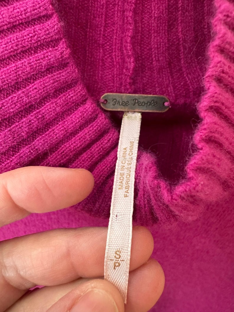 Free People cropped sweater van 100% kasjmier met opstaande kraag magenta Maat S afbeelding 3