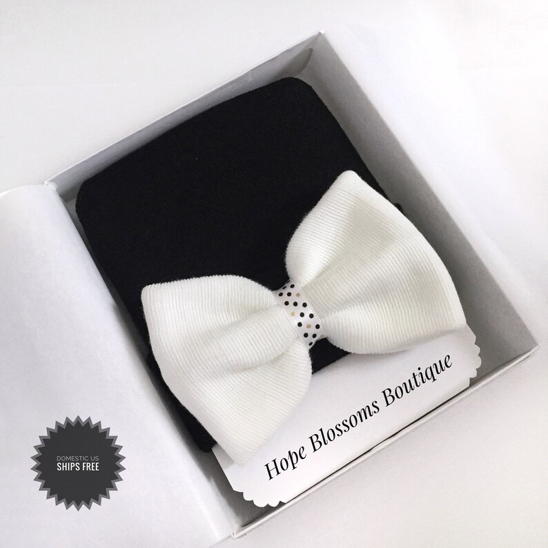 Newborn baby girl hat with bow newborn girl hospital hat beanie cap baby girl coming home outfit hat black white baby hats for girl