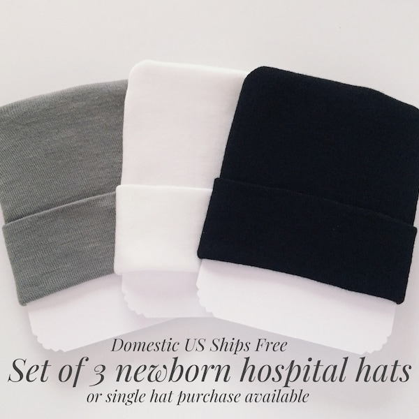 Newborn hospital hat - Newborn hats for baby boys or baby girls - Newborn coming home outfit hat - black white gray infant beanie - gift set