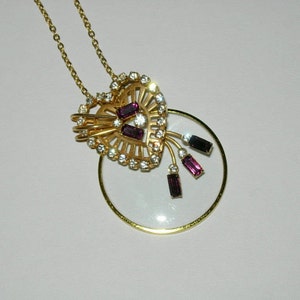 Handmade Upcycled Vintage Rhinestone Pendant Necklace with Magnifier