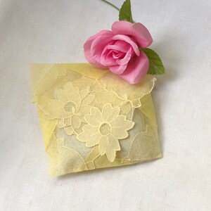 Handmade Lavender Sachet Made from A Yellow Antique Lace Handkerchief