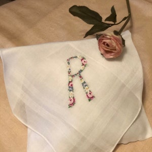 Handmade Lavender Sachet Made from An Antique Handkerchief with an Embroidered Initial R hostess gift Housewarming Bridesmaid