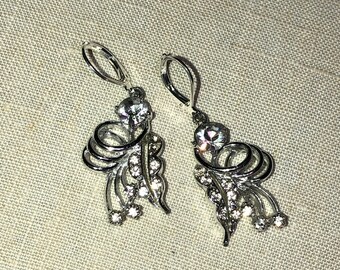 Upcycled Vintage Rhinestone Pierced Earrings Recycled Made from Clip Ons find