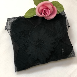 Handmade Lace Sachet Made from A Black Antique Lace Handkerchief and Filled with Lavender Buds