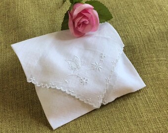 Handmade Sachet Made from An Antique Handkerchief with a Butterfly Hostess Gift Houswarming Birthday Bridal Wedding