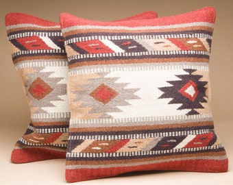 Pair Southwest Wool Pillow Covers 18x18 -Hopi Pattern