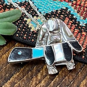 20&quot; Zuni Pendant/Pin and Silver Necklace - Turtle