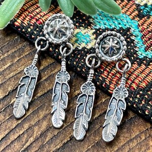 Navajo Sterling Silver Earrings -Feathers
