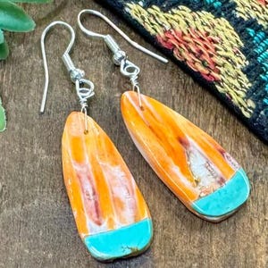 Navajo Turquoise & Spiney Oyster Slab Earrings